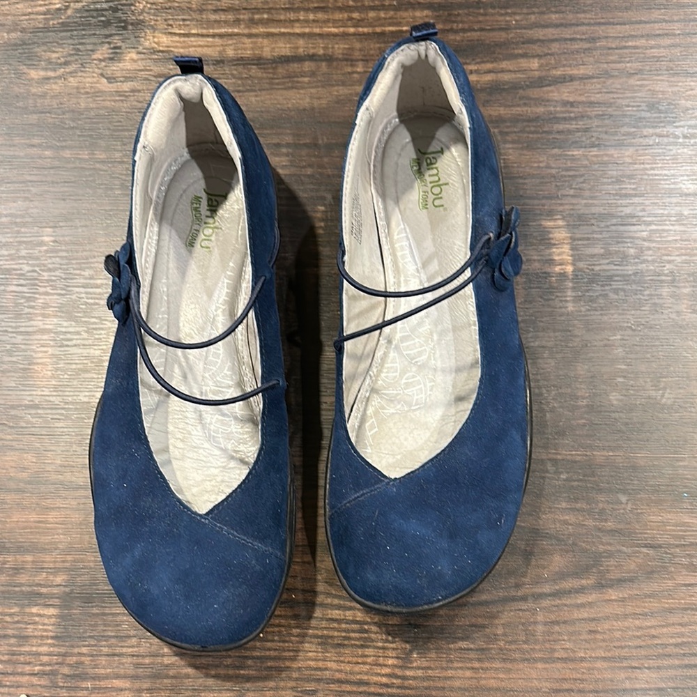 Jambu Navy Blue Suede Mary Jane Flats
